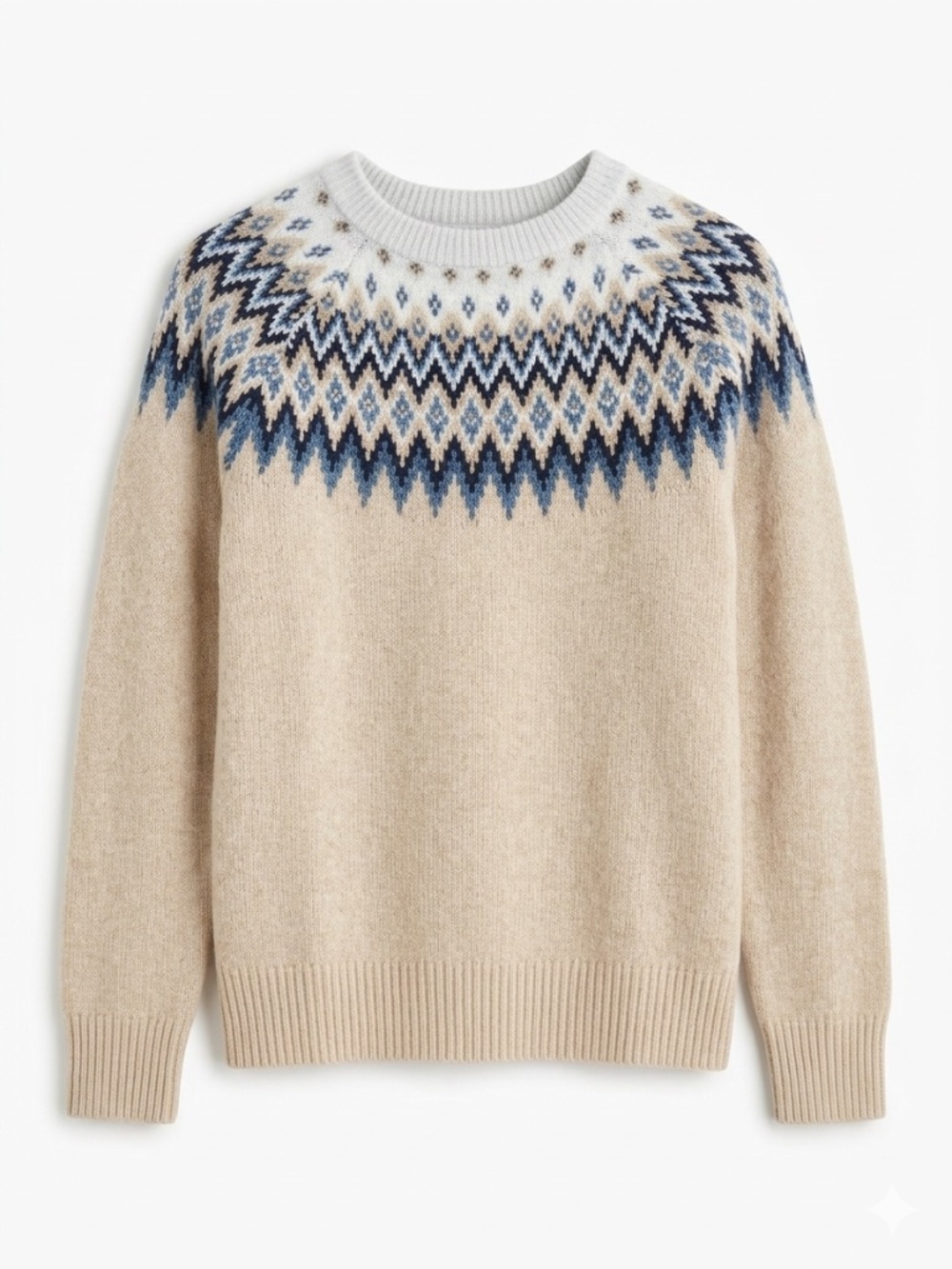 Amazon Essentials Fair Isle Sweater, cream and blue, size S